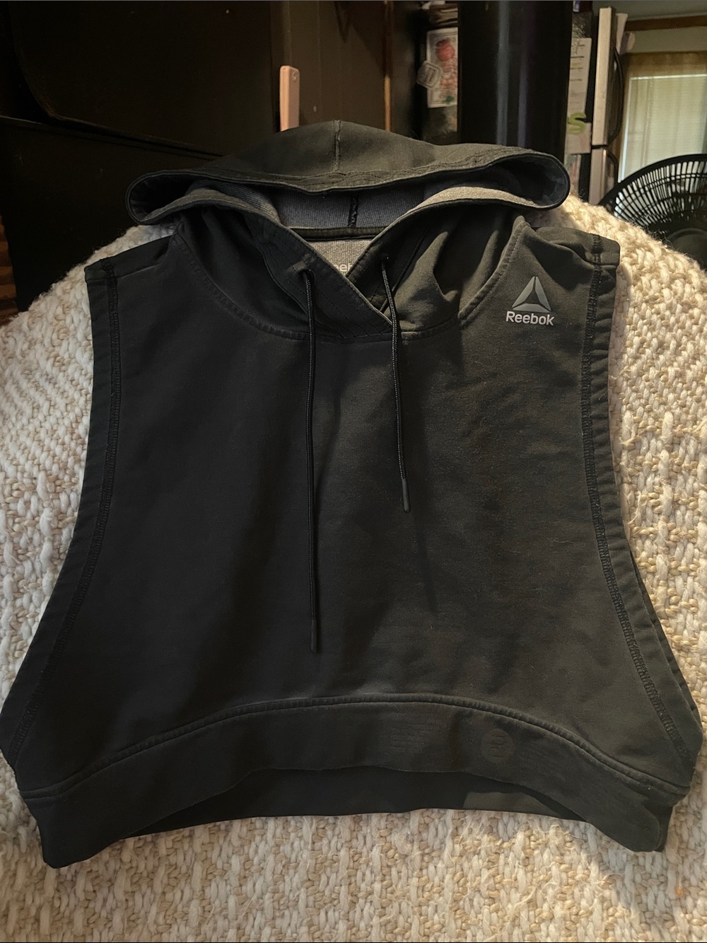 Reebok Black Hooded Cropped Muscle Tank Top